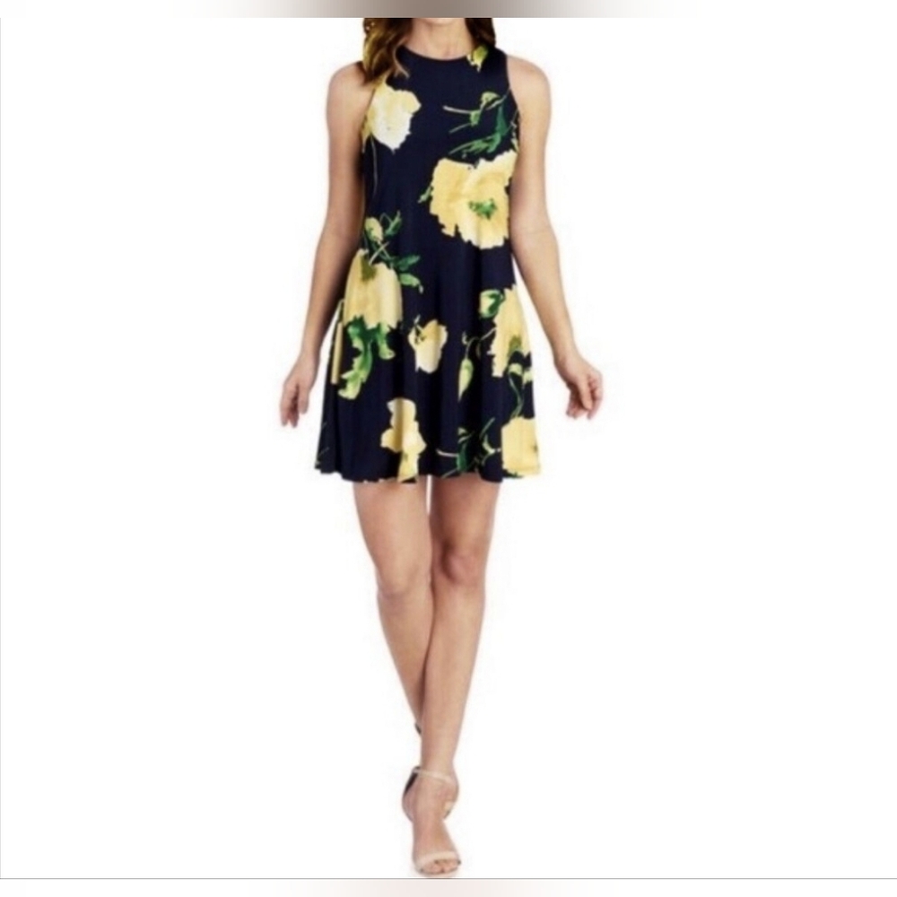 Anne‎ Klein Navy Floral Garment Minidress Sz 16 Cocktail Party Summer Travel